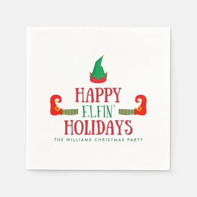 Happy Elfin Holidays Weihnachten Serviette (Vorderseite)
