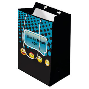 HAPPY EMOJI Bar Bat Mitzvah Geschenktasche Mittlere Geschenktüte