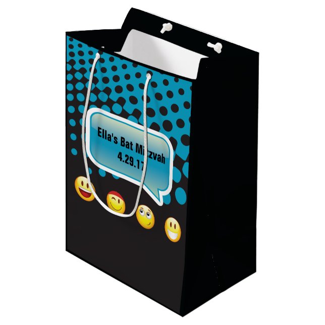 HAPPY EMOJI Bar Bat Mitzvah Geschenktasche Mittlere Geschenktüte (Vorderseite Schrägansicht)