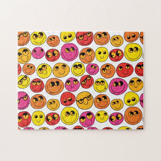 Happy Emoji Faces Funny Yellow Pink Red Orange (Horizontal)
