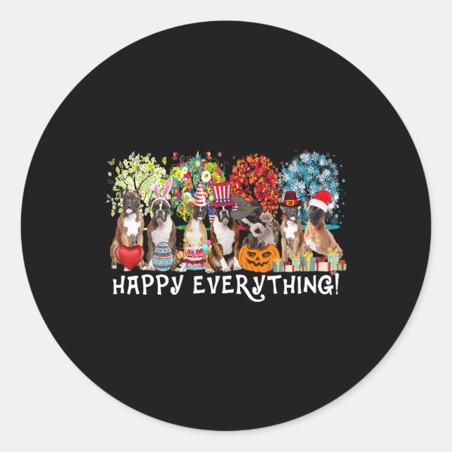 Happy Everything Boxer Hund Saisons Ganzjähriger B Runder Aufkleber (Vorderseite)