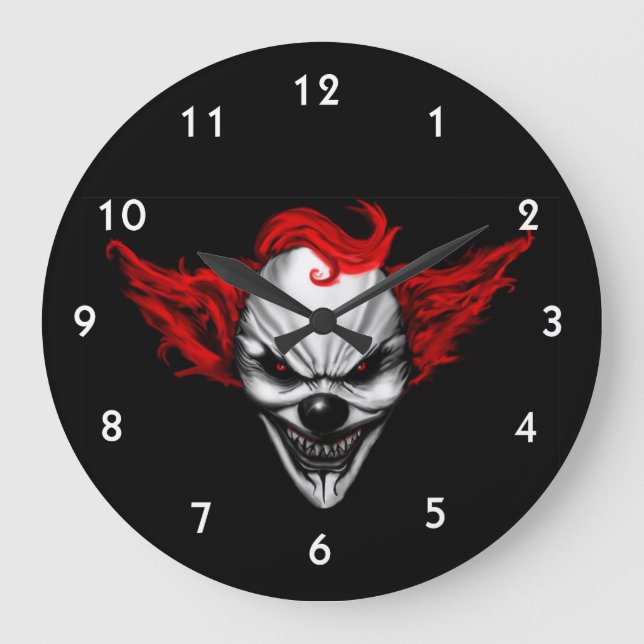 Happy Evil Clown Red Hair Große Wanduhr (Vorderseite)