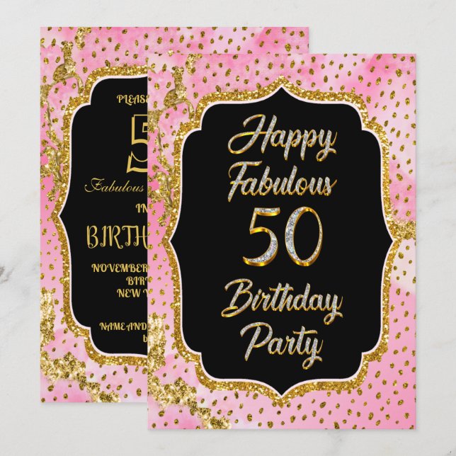 Happy Fabulous 50. Geburtstag Einladung Party (Vorne/Hinten)
