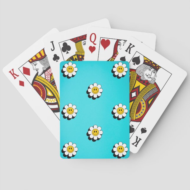 Happy-face-Blume mit blauen Poker-Karten Spielkarten (Rückseite)