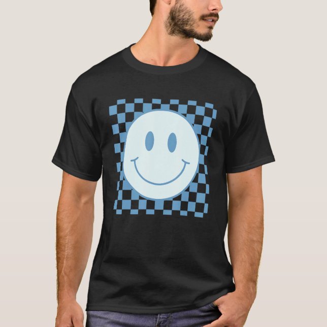 Happy Face Checkered Pattern Smile Face Meme T-Shirt (Vorderseite)