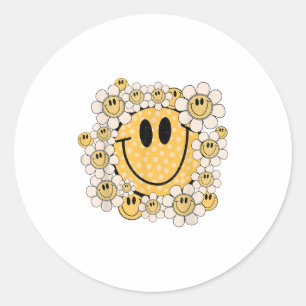 Happy Face Daisy Blume Preppy Aesthetic Smile Fac Runder Aufkleber