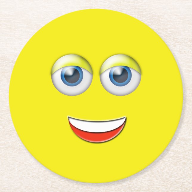 Happy Face Emoji Runder Pappuntersetzer (Vorderseite)