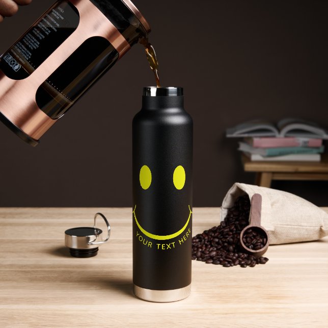 Happy Face Graphalize Black Trinkflasche (Kaffee)