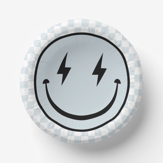 Happy Face Groovy Blue Boy Birthday Pappteller (Vorderseite)