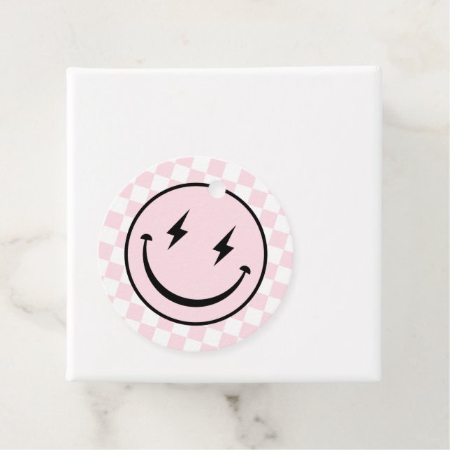 Happy Face Groovy Pink Karo Girl Birthday Geschenkanhänger (Beispiel)