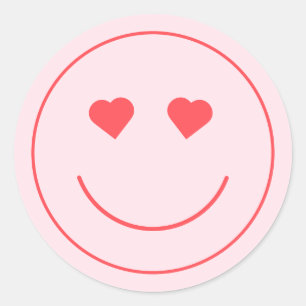 Happy Face Heart Eyes Rosa Runder Aufkleber