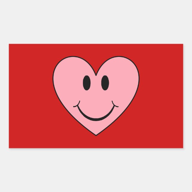 Happy Face Heart Rechteckiger Aufkleber (Vorderseite)