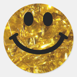 Happy Face Imitate Funkelnd Gold Bling - Matte Fun Runder Aufkleber