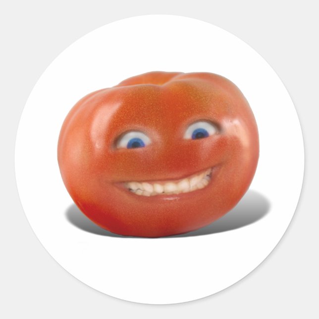 Happy Face lächelnd Tomato Runder Aufkleber (Vorderseite)