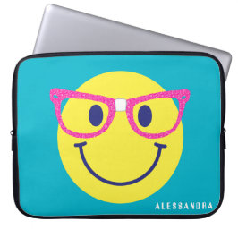 Happy Face Nerd Aquamarin & rosa Personalisiert Laptopschutzhülle