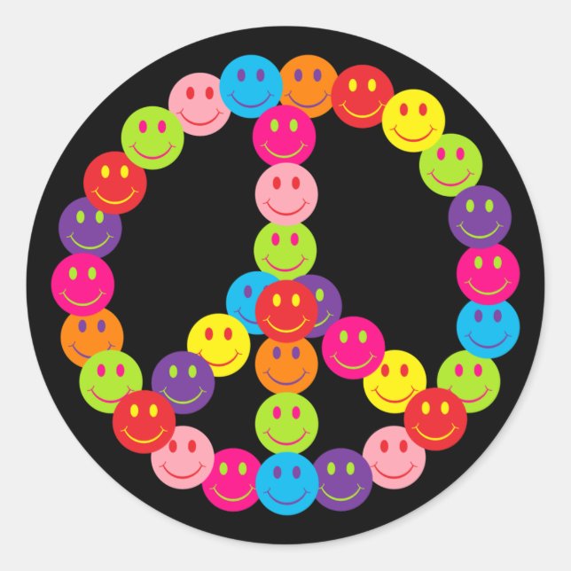 Happy Face Peace Runder Aufkleber (Vorderseite)