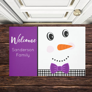 Happy Face Snowman mit lila Bowtie Fußmatte