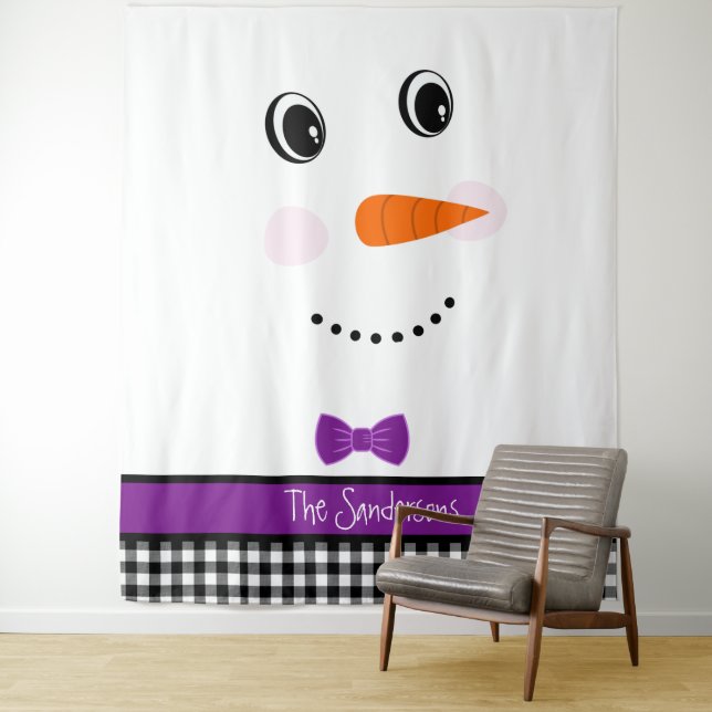 Happy Face Snowman mit lila Bowtie Tapestry Wandteppich (Beispiel)