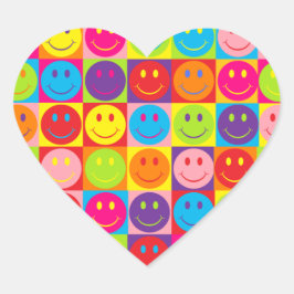 Happy Face Squares Herz-Aufkleber