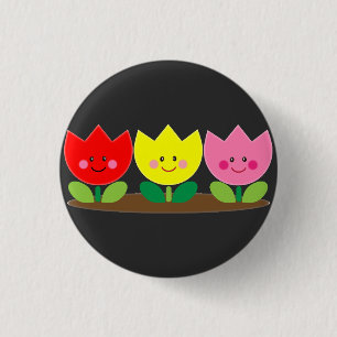 Happy Face Tulip Blume Garden Kunst  Button