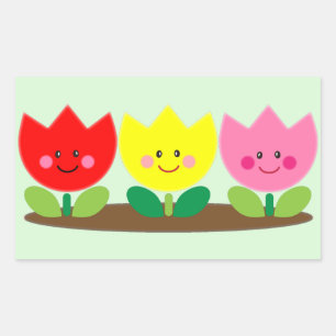 Happy Face Tulip Blume Gartenkunst Rechteckiger Aufkleber