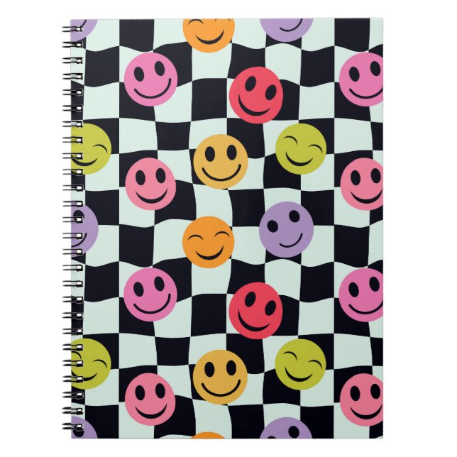 Happy Faces auf der schwarz-weißen Karton Notizblock (Vorderseite)