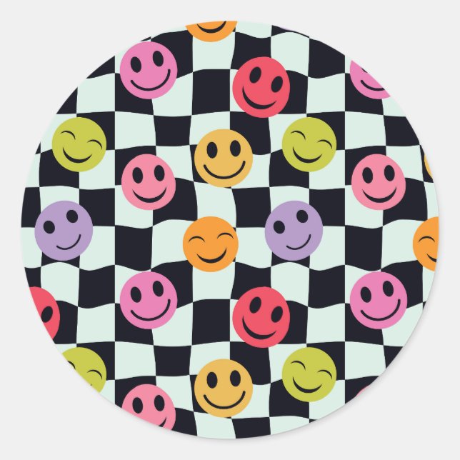 Happy Faces auf der schwarz-weißen Karton Runder Aufkleber (Vorderseite)