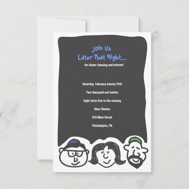 HAPPY FACES Bar Bat mitzvah Invitation Carte Party (Devant)