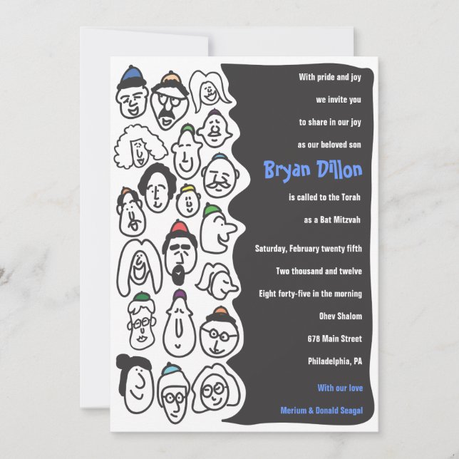 HAPPY FACES Bar Bat mitzvah Invitation Invitation (Devant)