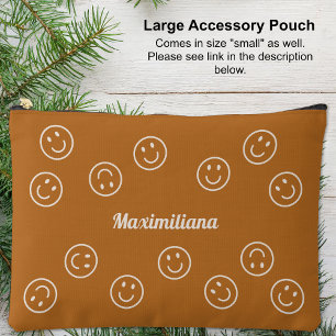 Happy Faces on Boho Brown - LARGE Accessory Pouch Zubehörtasche
