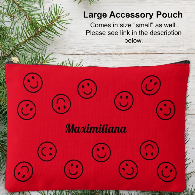 Happy Facy Black auf Red- LARGE Accessory Pouch Zubehörtasche (Large Accessory Pouch - Happy Faces Black on Red by Leapfroglisics Shop)