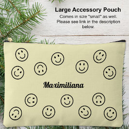 Happy Facy Black on Yellow - LARGE Accessory Pouch Zubehörtasche