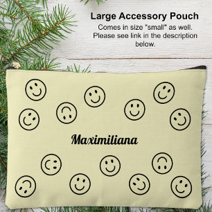 Happy Facy Black on Yellow - LARGE Accessory Pouch Zubehörtasche