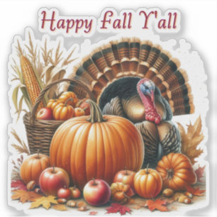 Happy Fall Cornucopia Pumpkin Türkei Aufkleber