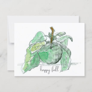 Happy Fall Green Apfelfrucht Blätter Aquarell Postkarte