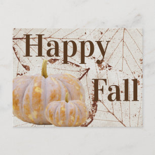 Happy Fall Harvest White Blätter & Pumpkins Postkarte