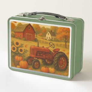 Happy Fall klassische Traktor und Bauernhof Metall Brotdose