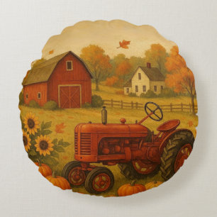 Happy Fall klassische Traktor und Bauernhof Rundes Kissen