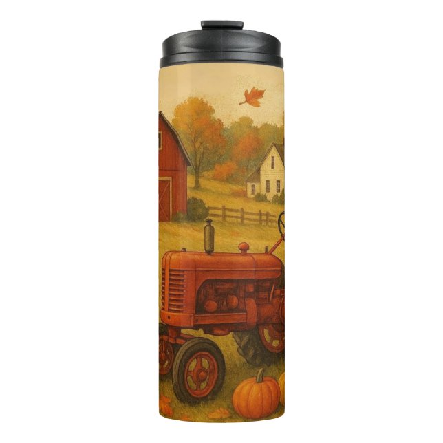 Happy Fall klassische Traktor und Bauernhof Thermosbecher (Vorderseite)