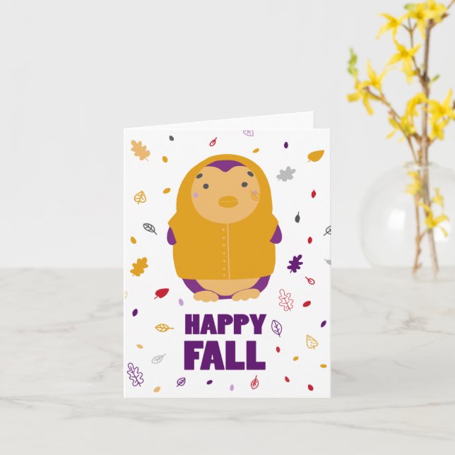 Happy Fall Lila Pinguin Karte (Gelbe Blume)