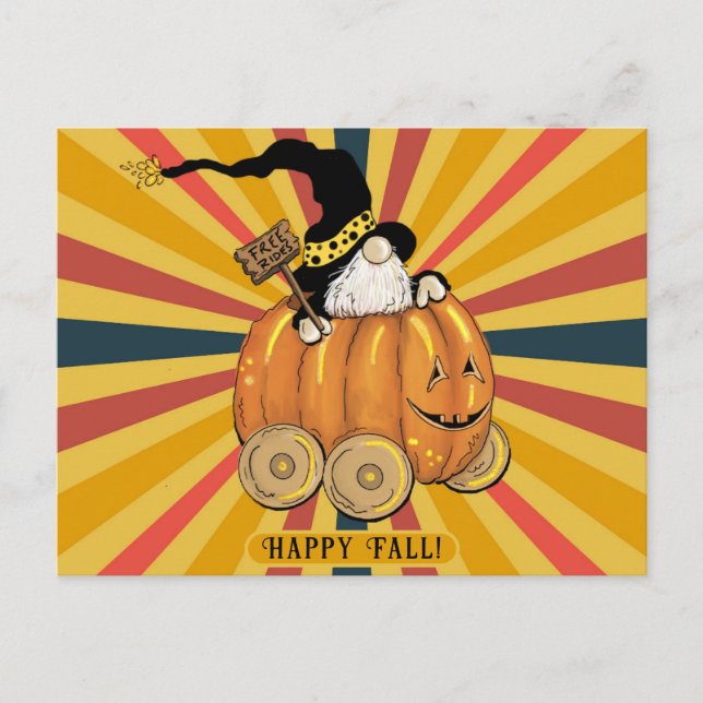 Happy Fall Niedlich Funny Gnome Pumpkin Colorful Postkarte (Vorderseite)