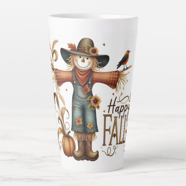 Happy Fall Niedlich Scarecrow und Herbstblätter Milchtasse (Vorderseite)