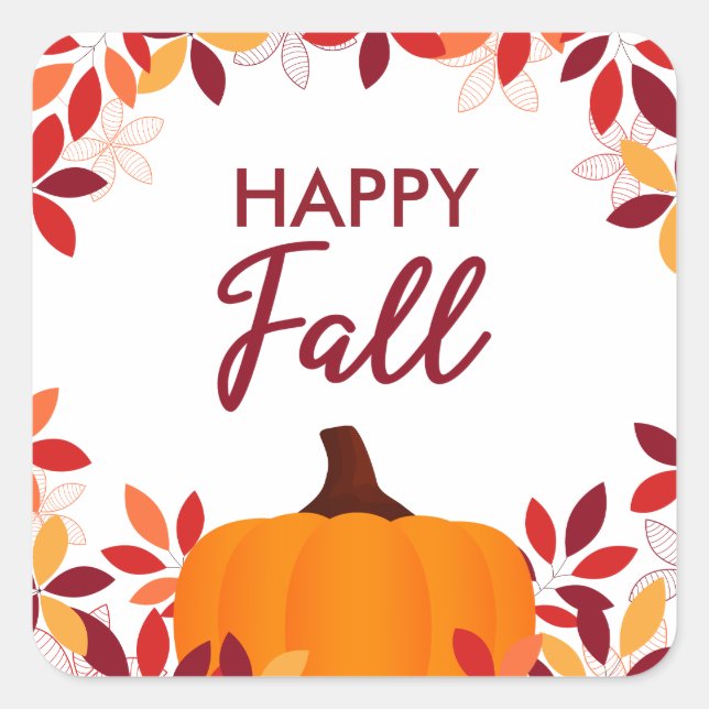 Happy Fall Niedliche Blätter Pumpkin Rahmen Quadratischer Aufkleber (Vorderseite)