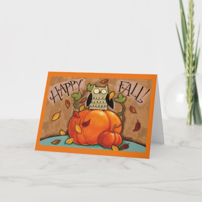 Happy Fall Owl und Pumpkin Karte (Vorderseite)