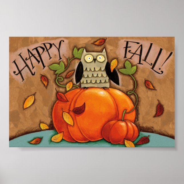 Happy Fall Owl und Pumpkin Poster (Vorne)