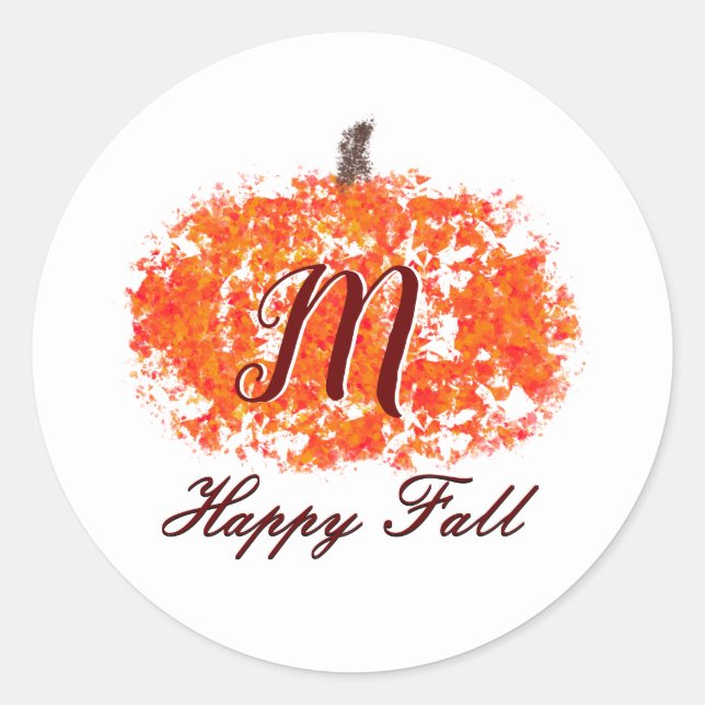 Happy Fall Personal Monogram Pumpkin-Blätter Runder Aufkleber (Vorderseite)