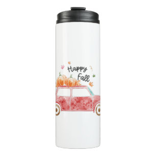 Happy Fall - Pink Car mit Pumpkins Herbst Thermosbecher