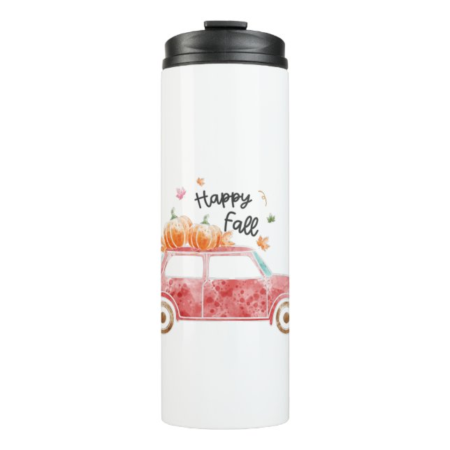 Happy Fall - Pink Car mit Pumpkins Herbst Thermosbecher (Vorderseite)