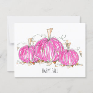 Happy Fall Pink Pumpkins Blätter Wasserfarbe Postkarte