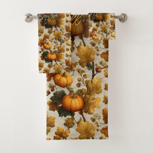 Happy Fall Pumpkin Blätter Design Badhandtuch Set (Insitu)